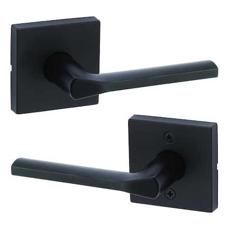 Kwikset Lisbon Lever with Square Rose Passage Door Lock with 6AL Latch and RCS Strike Matte Black Finish 720LSLSQT-514